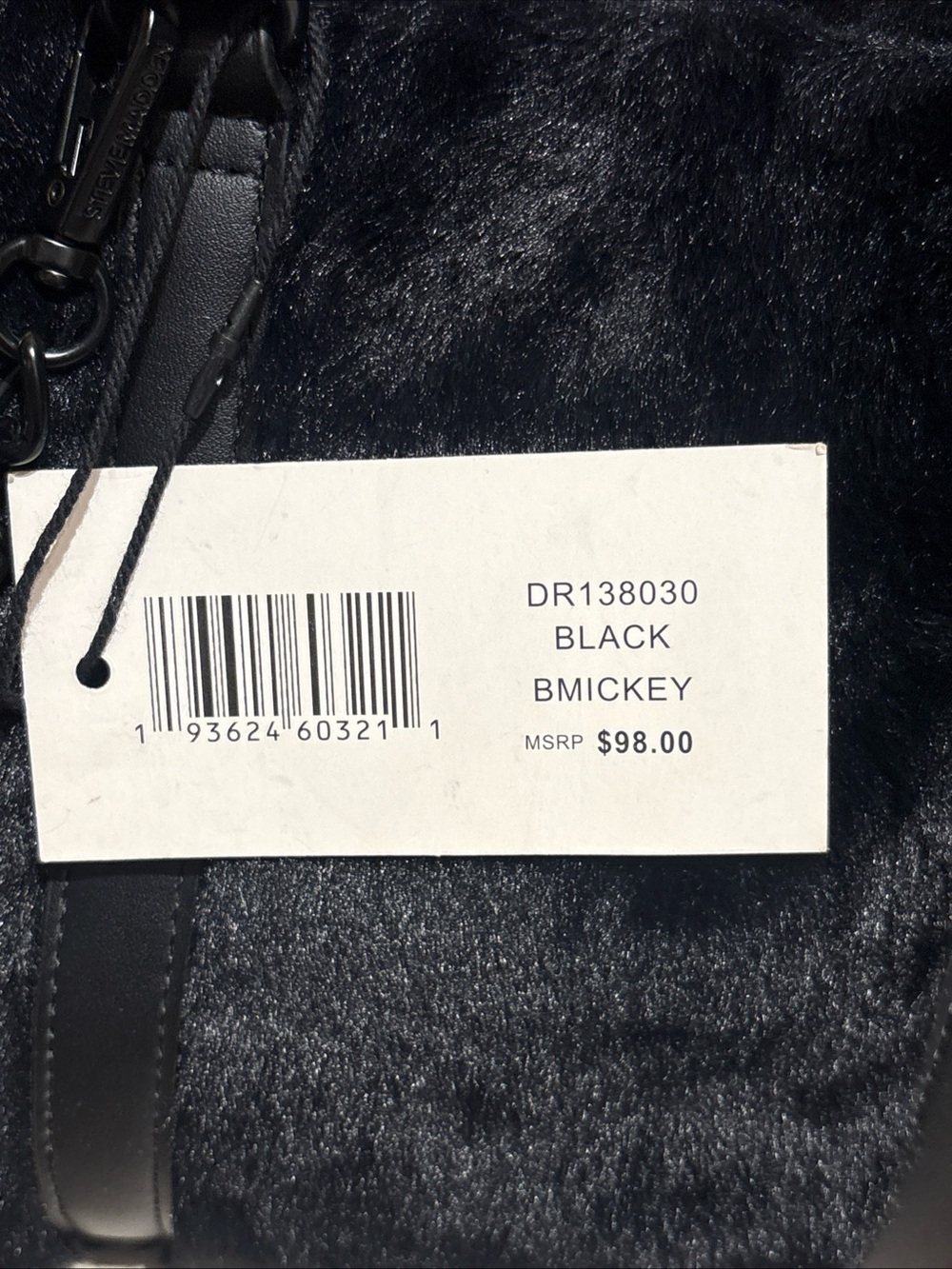 Steve Madden Faux Fur Crossbody Handbag Black Bmickey NEW Tote - Picture 7 of 8